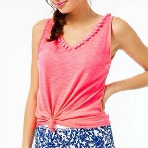 Lilly Pulitzer Coral Tank Top with Pom Pom Detail